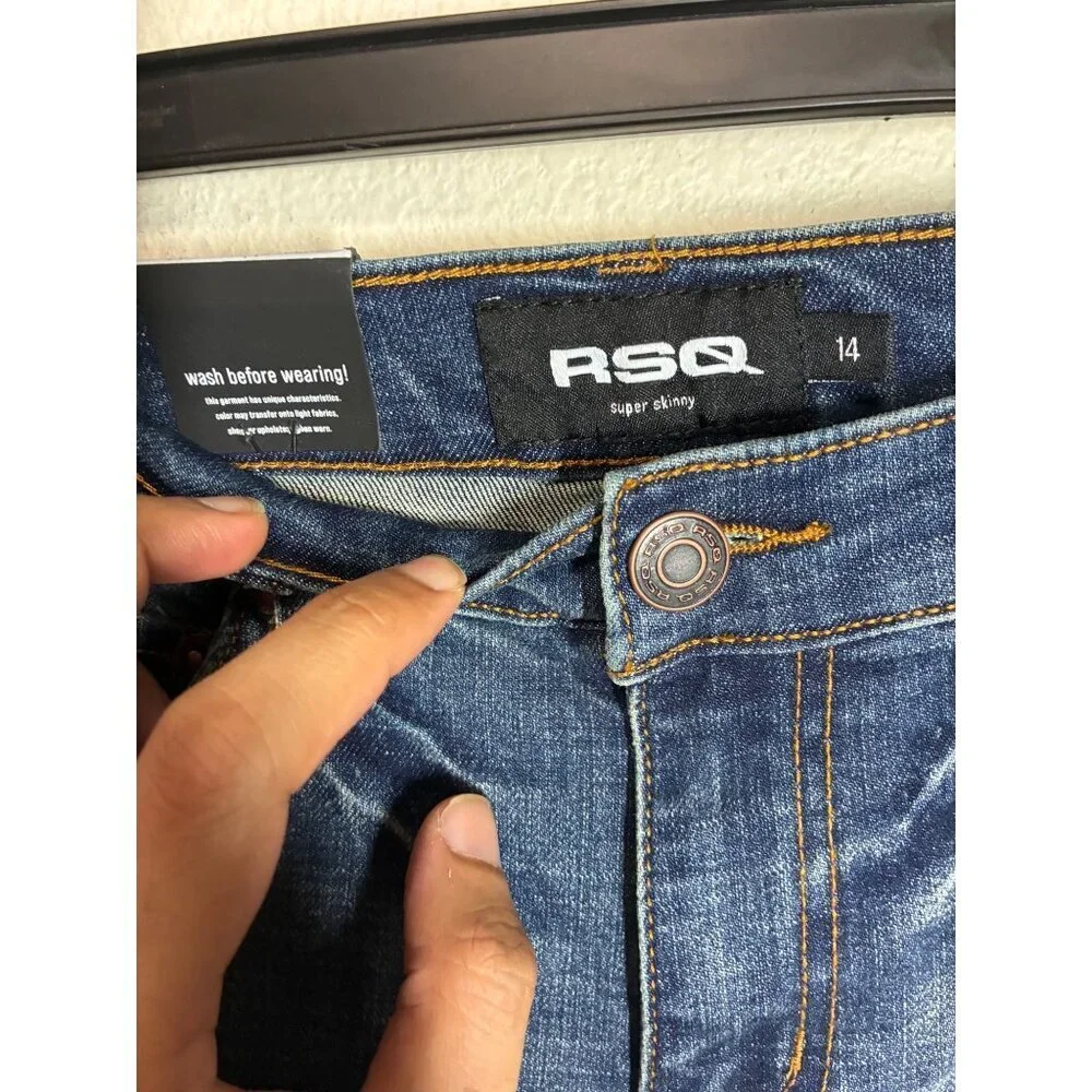 NWT RSQ Denim Blue Jeans Super Skinny Dark Wash Unisex Youth Size 14